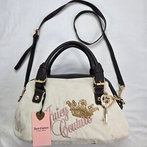 Juicy Couture Cream Pink Logo Satchel Bag Gold Charm Y2K